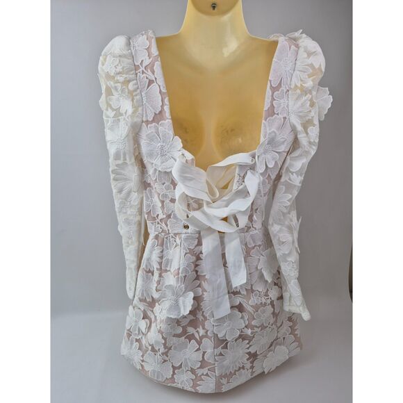 Helsi Women's White Ellen Flower Appliqué Long Sleeve Minidress Size Extra Small - Picture 3 of 6